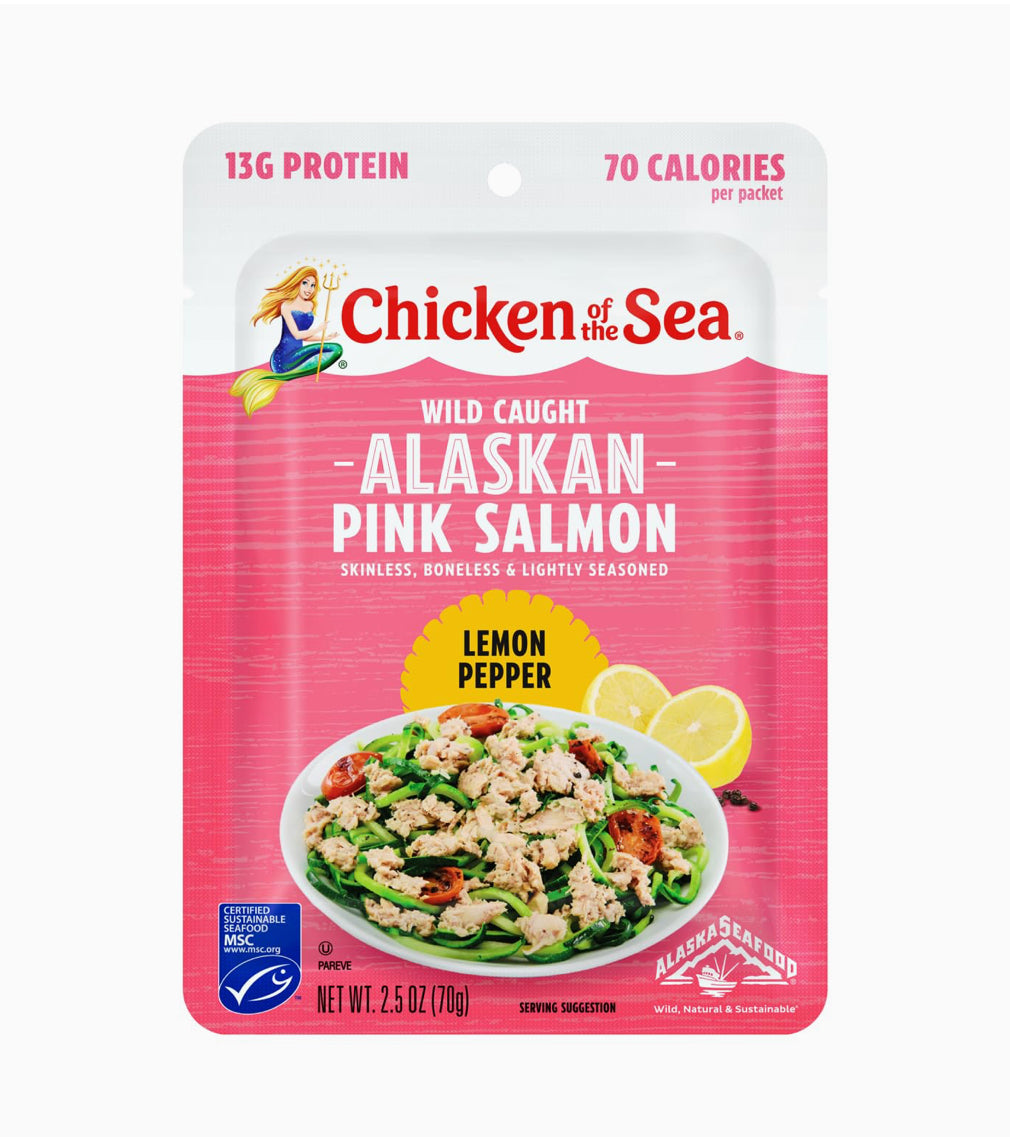 CHICKEN OF THE SEA, we caught Alaskan, pink salmon, lemon pepper flavor 2.5oz