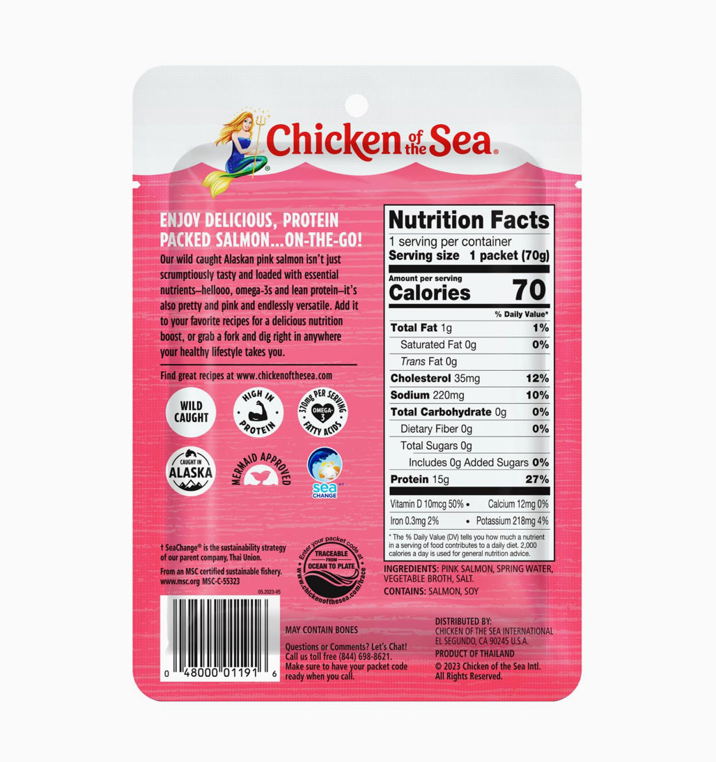 CHICKEN OF THE SEA, we caught Alaskan, pink salmon, lemon pepper flavor 2.5oz